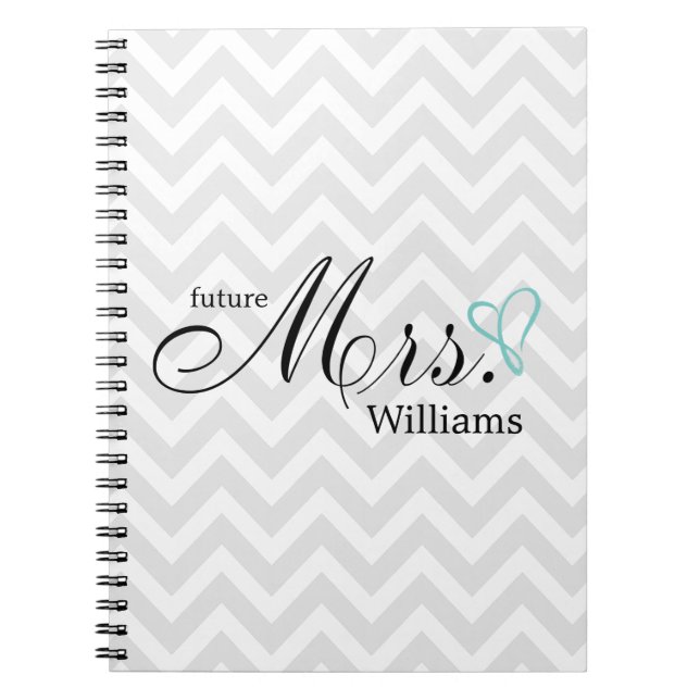 Mint Scribbled Heart Future Mrs Wedding Spiral Notebook (Front)