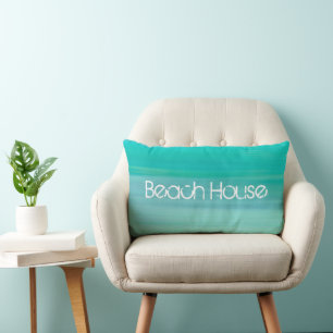 Mint sea Green water beach house Lumbar Cushion