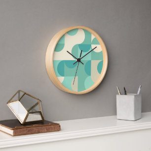 Mint Seafoam Teal Blue Green Retro Art Pattern Clock