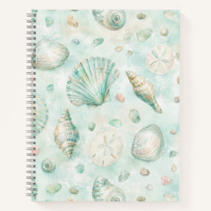 Mint Seashell Watercolor Ocean Pattern Notebook