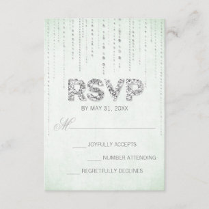 Mint & Silver Glitter Look Wedding RSVP Card
