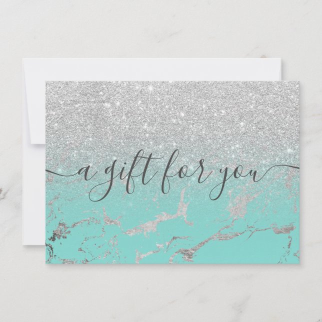 Mint silver glitter marble ombre gift certificate (Front)