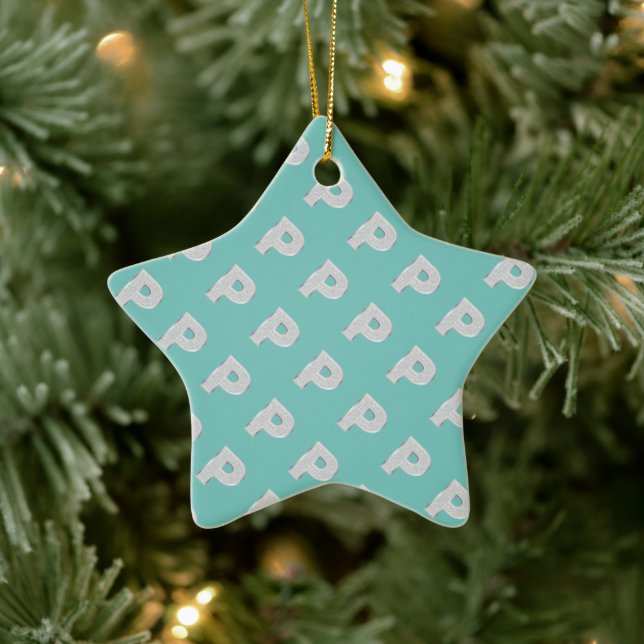 Mint Silver Letter P Ceramic Tree Decoration (Tree)