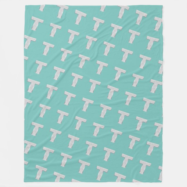 Mint Silver Letter T Fleece Blanket (Front)