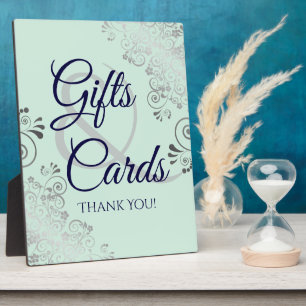 Mint, Silver & Navy Wedding Gifts & Cards Sign Plaque