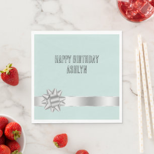 Mint Silver Ribbon Bow Birthday Napkin