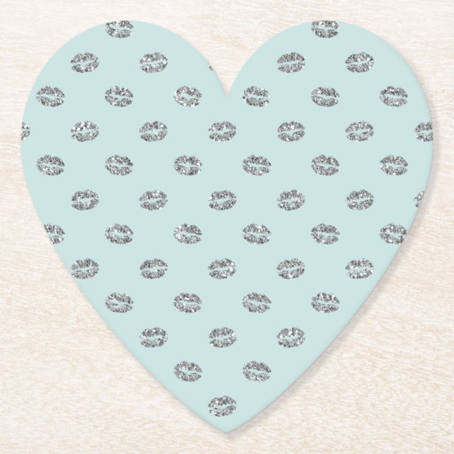 Mint Silver Sparkle Lips Birthday  Paper Coaster (Front)