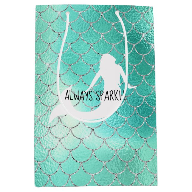 Mint Silver Sparkle Mermaid Medium Gift Bag (Front)