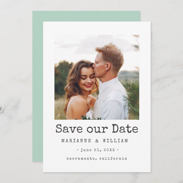 Mint Simple SQUARE Photo wedding save the date (Front/Back)