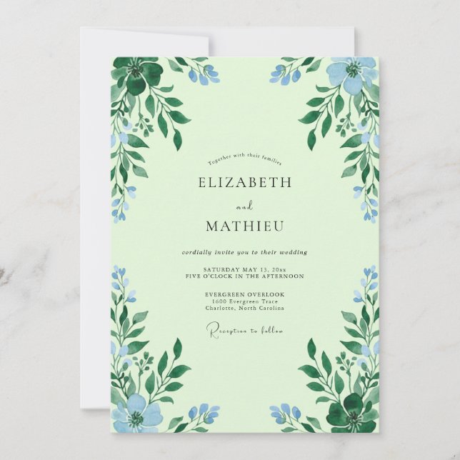 Mint Sky Foliage Eucalyptus Wedding Invitation (Front)