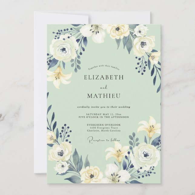 Mint Slate Wreath Wedding Invitation (Front)