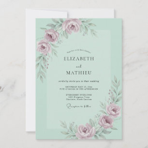 Mint Soft Floral Arch Wedding Invitation
