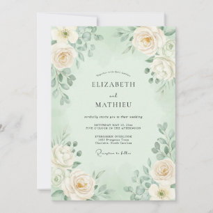 Mint Soft Floral Romance Wedding Invitation