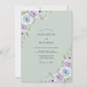 Mint Soft Lilac Petal Wedding Invitation