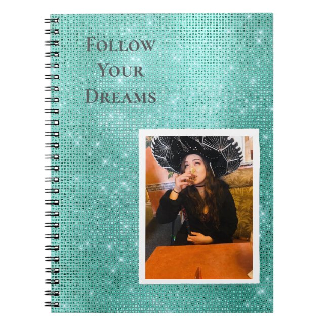 Mint Sparkle Your Photo Personalised Quote Notebook (Front)