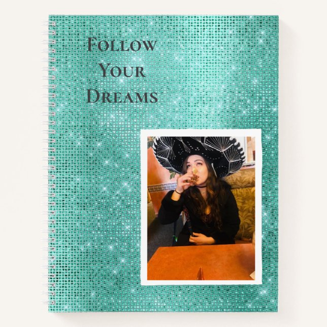 Mint Sparkle Your Photo Personalised Quote Notebook (Front)