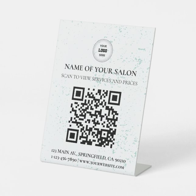 Mint Speckled QR Code Salon Services Sign (Front)