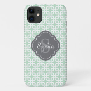 Mint Square Chain Pattern Grey Monogram Case-Mate iPhone Case
