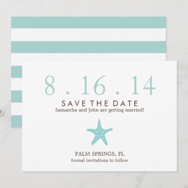 Mint Starfish Wedding Save the Date Invitation (Front/Back)
