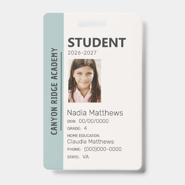 Mint Stripe Homeschool Student ID Badge (Front)