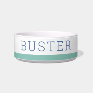 Mint Stripe & Navy Blue Simple Pet Name Bowl