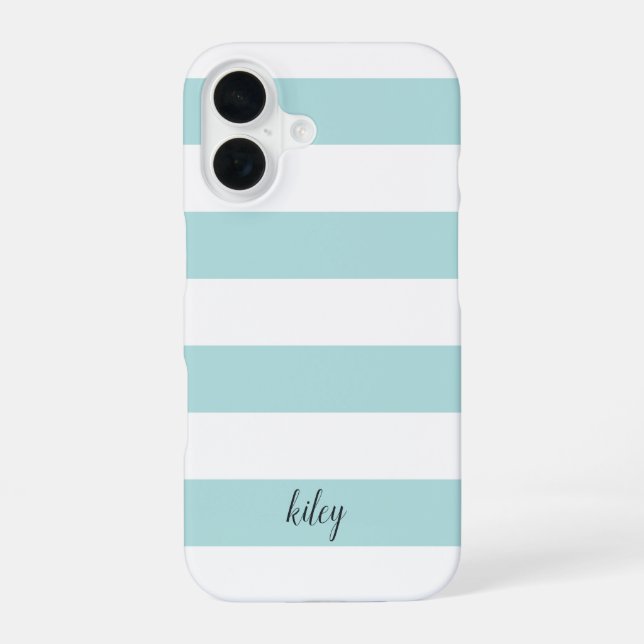 Mint Stripe Personalised iPhone 16 Case (Back)