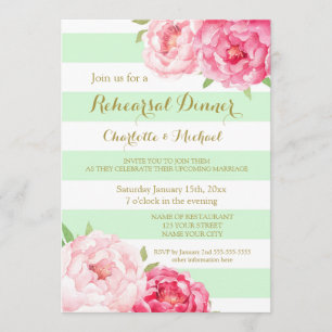 Mint Stripe Pink Rehearsal Dinner Party Invitation