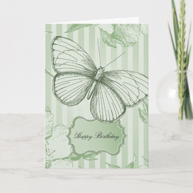 Mint Stripes Butterfly Birthday Card (Front)
