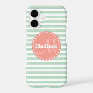 Mint Stripes Coral Monogram