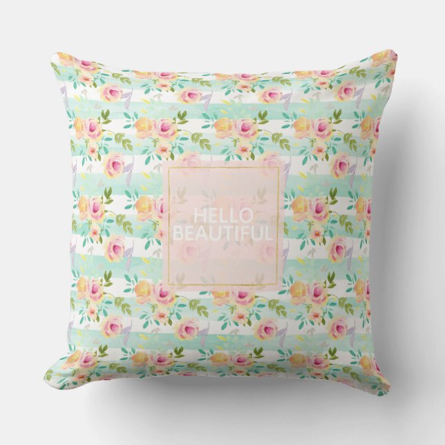 Mint Stripes Floral Chic Cushion (Front)