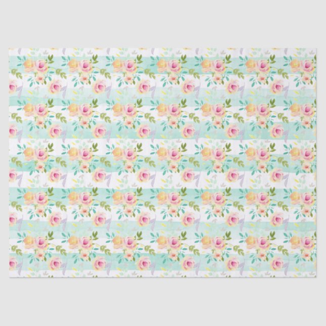 Mint Stripes Floral Chic Tissue Paper (Front)