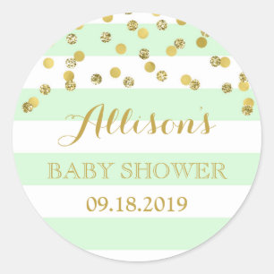 Mint Stripes Gold Confetti Baby Shower Favour Tag