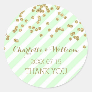 Mint Stripes Gold Confetti Wedding Favour Tags