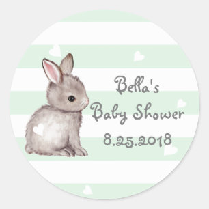 Mint Stripes Heart Bunny Baby Shower Stickers