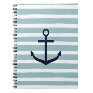 Mint Stripes Nautical Anchor Spiral Notebook