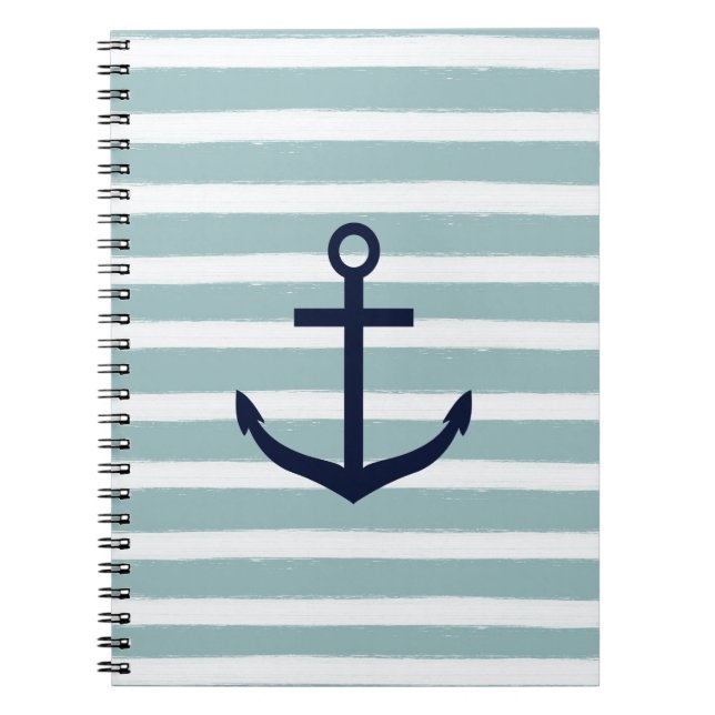 Mint Stripes Nautical Anchor Spiral Notebook (Front)