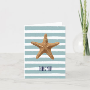 Mint Stripes Nautical Starfish Beach Thank You Card
