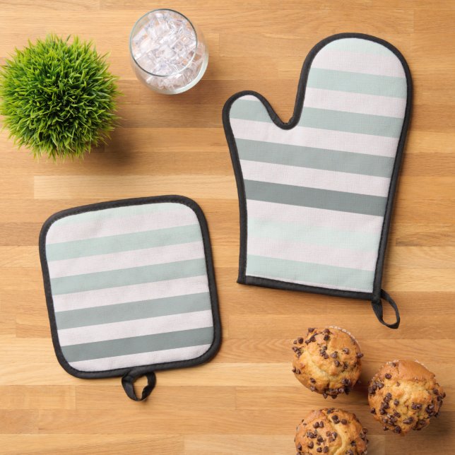 Mint Stripes Ombre Oven Mitt & Pot Holder Set (Top Down)