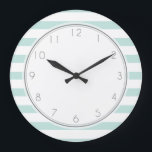 Mint Stripes Pattern<br><div class="desc">Custom designer wall clock features an elegant and trendy horizontal stripes pattern vector illustration. Perfect for your kitchen, dinning room, kids bedroom, nursery, etc</div>