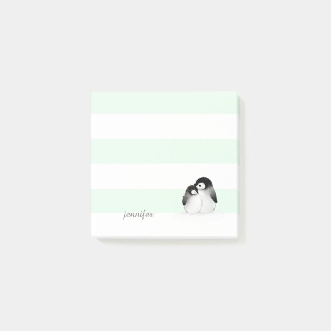 Mint Stripes Penguin Post-it® Notes (Front)