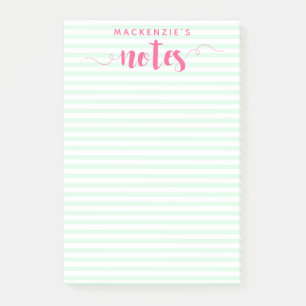 Mint stripes & Pink Brush Script Post-it Notes