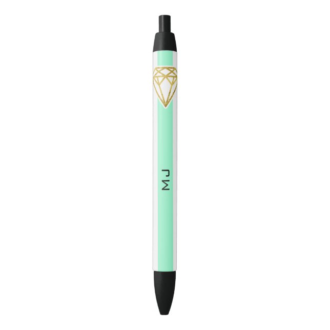 Mint Stripes with Gold Foil Diamond Black Ink Pen (Front Vertical)
