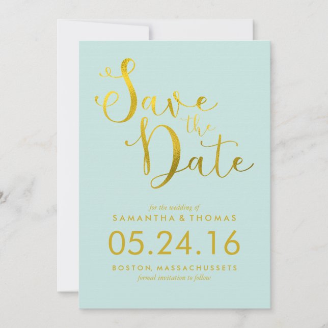 Mint Stylish Script Wedding Save the Date (Front)