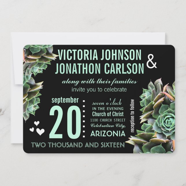 Mint Succulent Modern Wedding Invitation (Front)