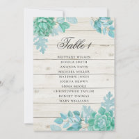 Mint succulent seating chart. Rustic wedding