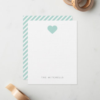 Mint Sweet Heart Monogram Stationery Note Card