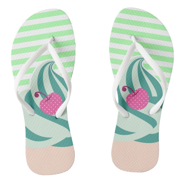 Mint Swirl Ice Cream Striped Cute Jandals (Footbed)