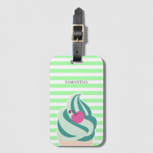 Mint Swirl Ice Cream Striped Personalised Luggage Tag