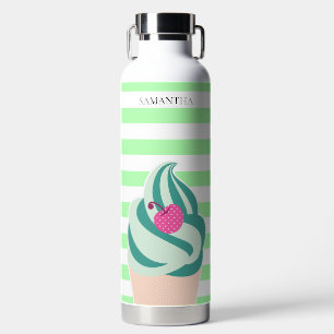 Mint Swirl Ice Cream Striped Personalised Water Bottle