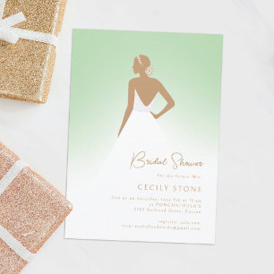 Mint & Tan Couture Wedding Dress Bridal Shower Invitation